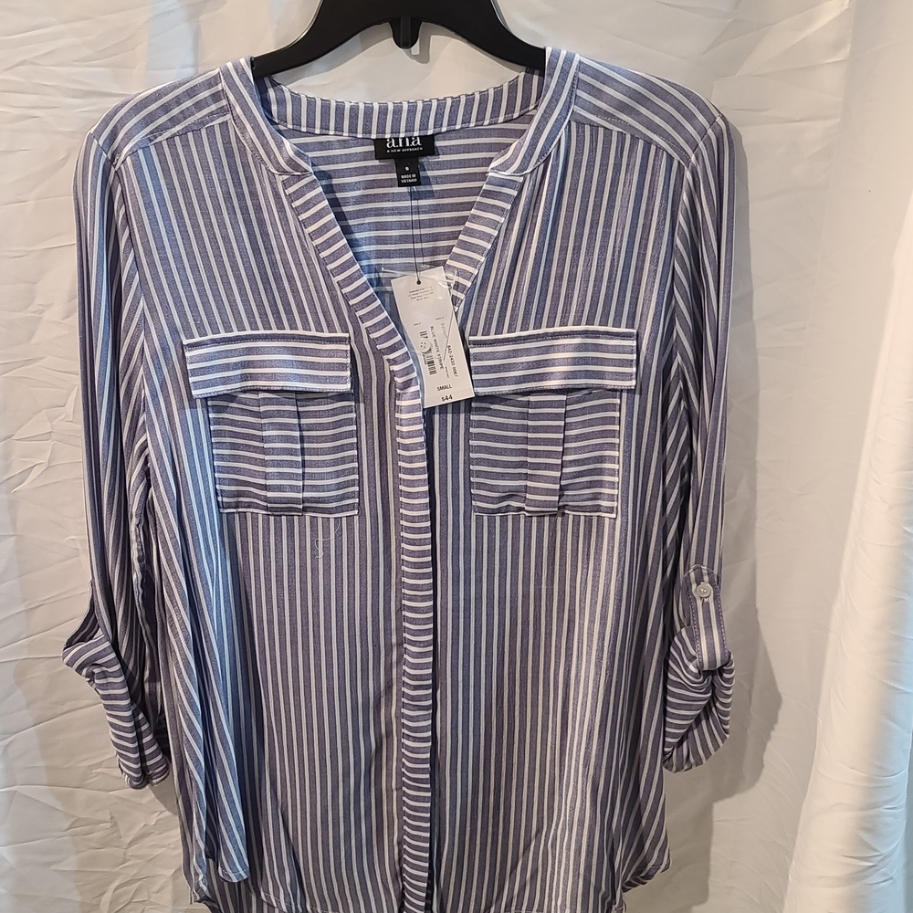 a.n.a Navy and White Striped Button Down Shirt
